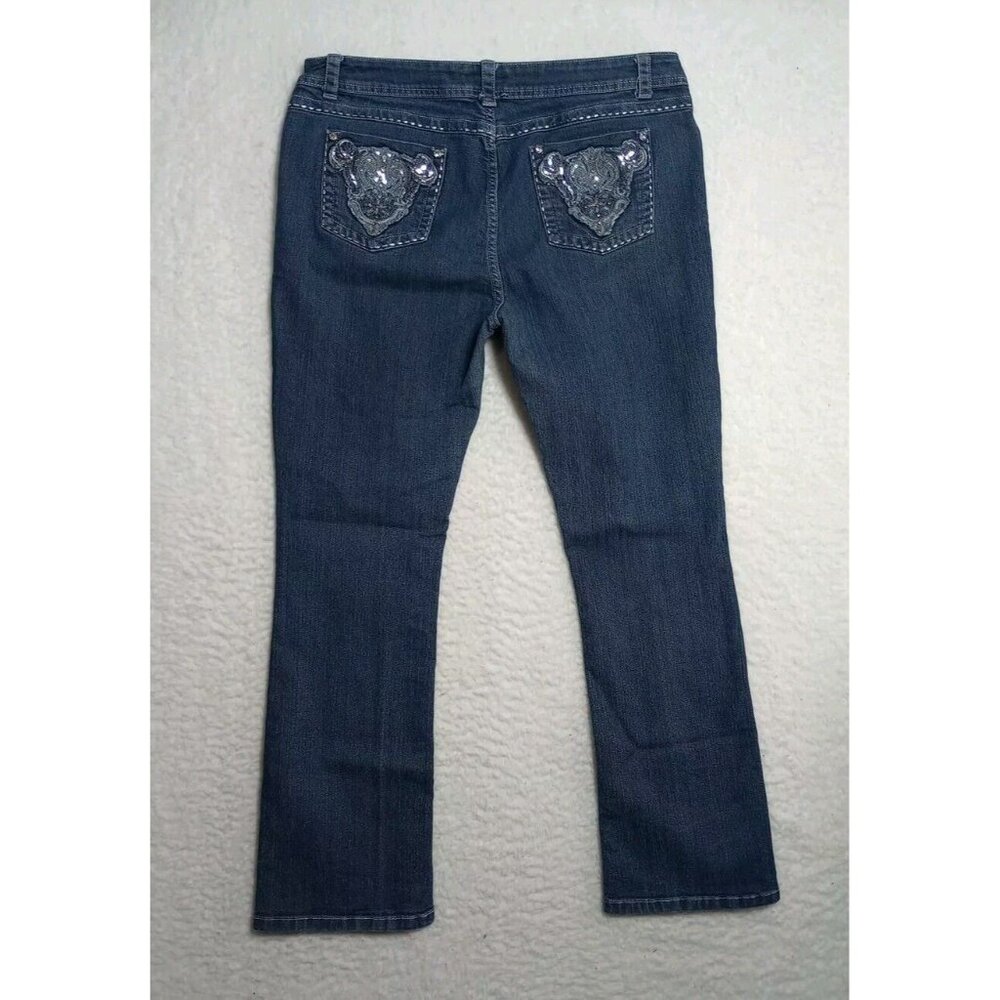 Suko Jeans Studded Embroidered Blue Denim Bootcut Women's Jeans Size 16